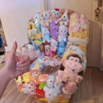 Doll Storage Sofa Transparent Red Doll Storage Artifact Lazy Inflatable Recliner Can be Cut to DIY Stuffed Dolls