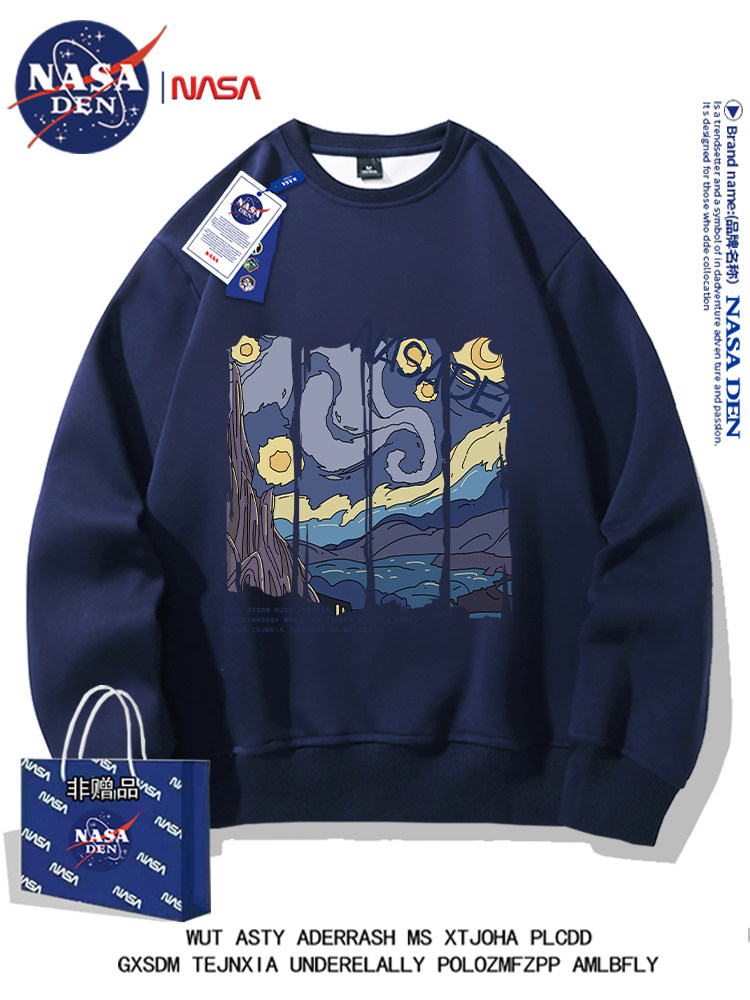 Nasa Co-Branded Heavyweight American-Style Long-Sleeve Sweatshirt for Men and Women, Autumn and Winter Fleece-Lined, Thickened, Casual, Loose-Fitting, Warm Jacket