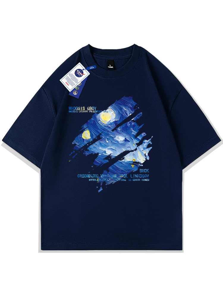 Nasa Co-Branded American-Style Pure Cotton Short-Sleeved T-Shirt for Men and Women, Summer Japanese Retro Casual Loose Fit ins Couple's Top