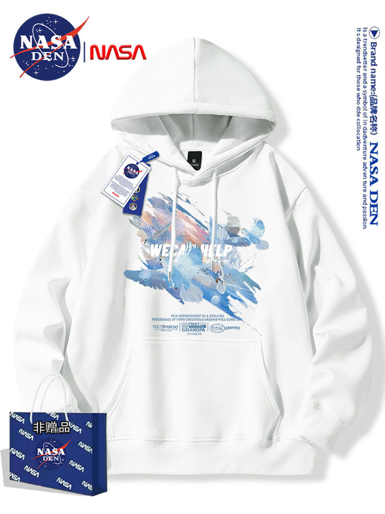 Nasa Collaboration Japanese-Style Simple Heavyweight Long-Sleeve Sweatshirt for Men and Women, Fashionable Casual Loose Versatile Hooded Top