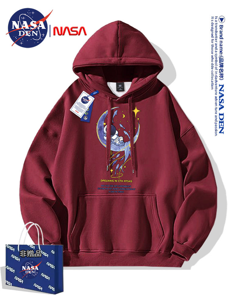 Nasa Co-Branded Heavyweight Long-Sleeve Sweatshirt for Men and Women, Autumn Trendy Brand Fashion, Light Luxury, Versatile Hooded Top