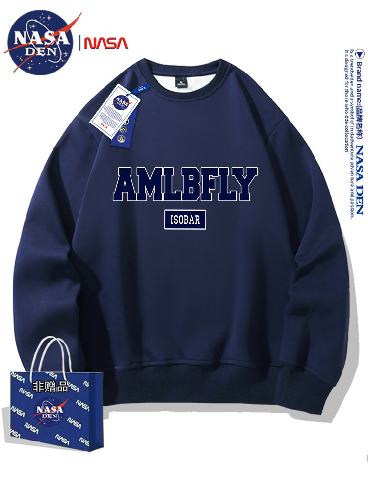 Nasa Co-Branded Heavyweight Long-Sleeve Sweatshirt for Men and Women, Autumn Simple Casual Loose Versatile Crew Neck Top