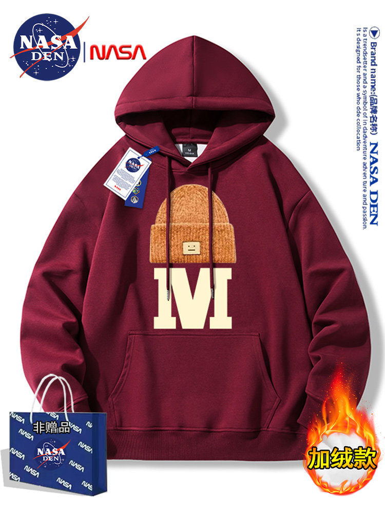 Nasa Co-Branded American Casual Heavyweight Long-Sleeve Sweatshirt for Men and Women, Fashionable, Loose-Fitting, Versatile, Fleece-Lined Hooded Top