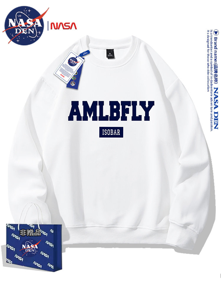 Nasa Co-Branded Heavyweight Long-Sleeve Sweatshirt for Men and Women, Autumn Simple Casual Loose Versatile Crew Neck Top