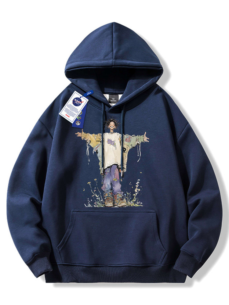 Nasa Collaboration Japanese Retro Heavyweight Long-Sleeve Sweatshirt for Men and Women, Fashionable Casual Loose Versatile Hooded Top
