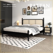 Black rattan bed retro home all solid wood master bedroom king bed 1 8 meters double bed 1 5 meters modern simple homestay