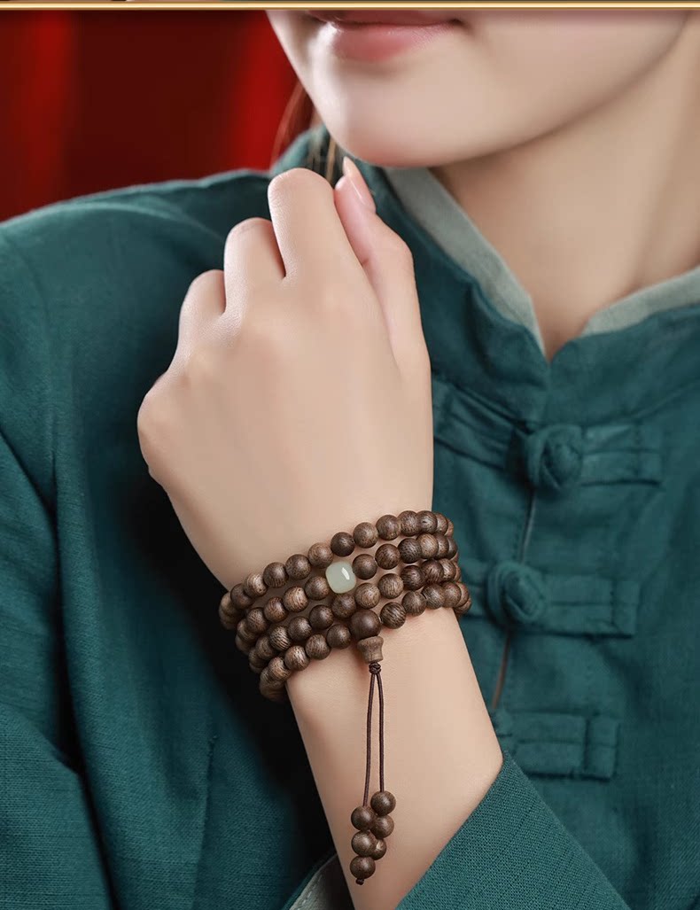 листья аквиларии 真天然芽庄奇楠沉香手串女官方旗舰店108颗和田玉手链佛珠男念珠