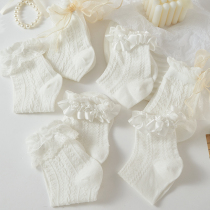 Japanese unprinted style white lace jk socks womens mid-calf socks bow calf socks lolita lace fairy socks