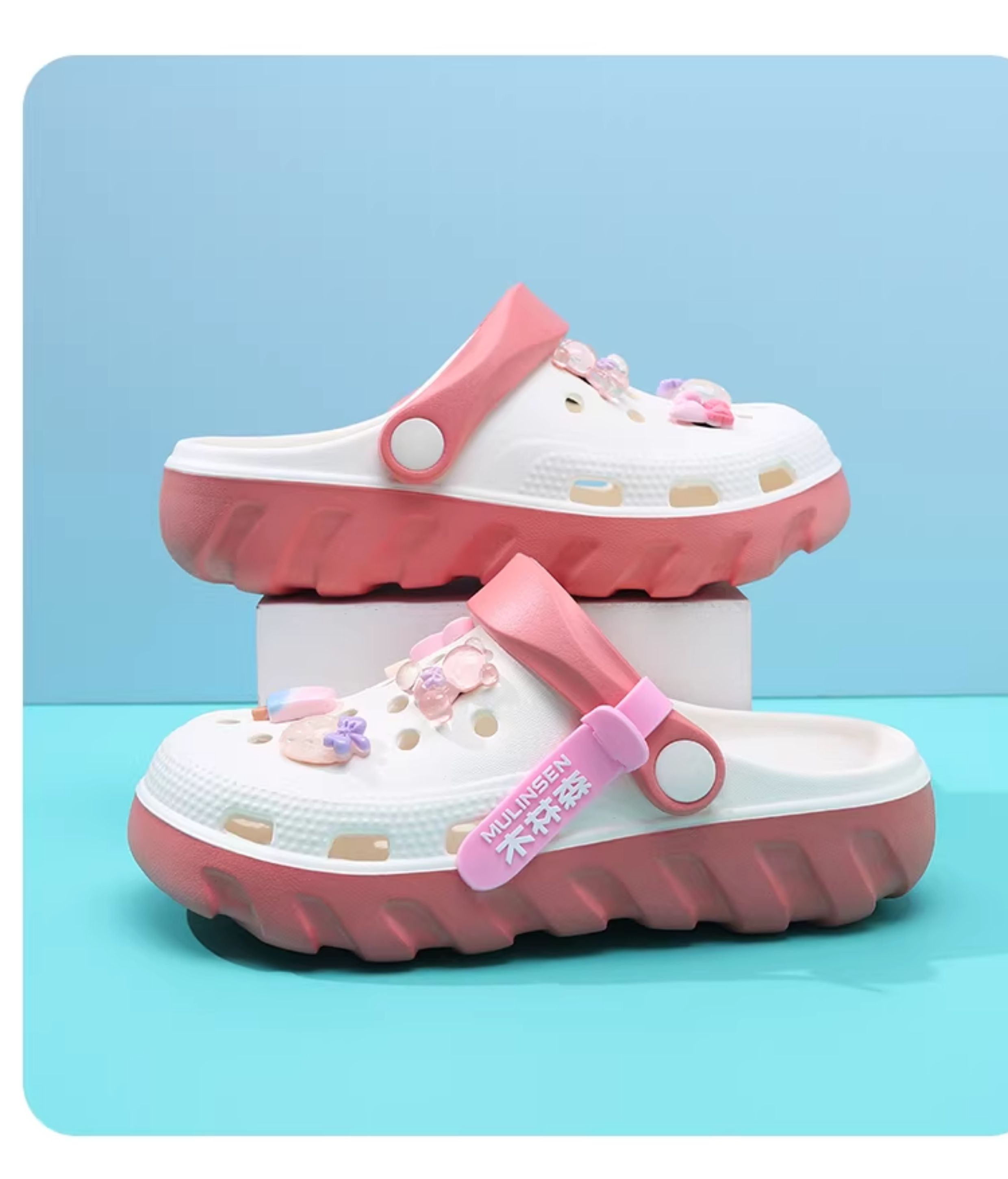 Mlskms-Vautid Girl Hole Shoes New Arrival Outdoor Non-Slip Kids Slippers Cherry Blossom Sandals Baby Girl Beach Shoes — 39