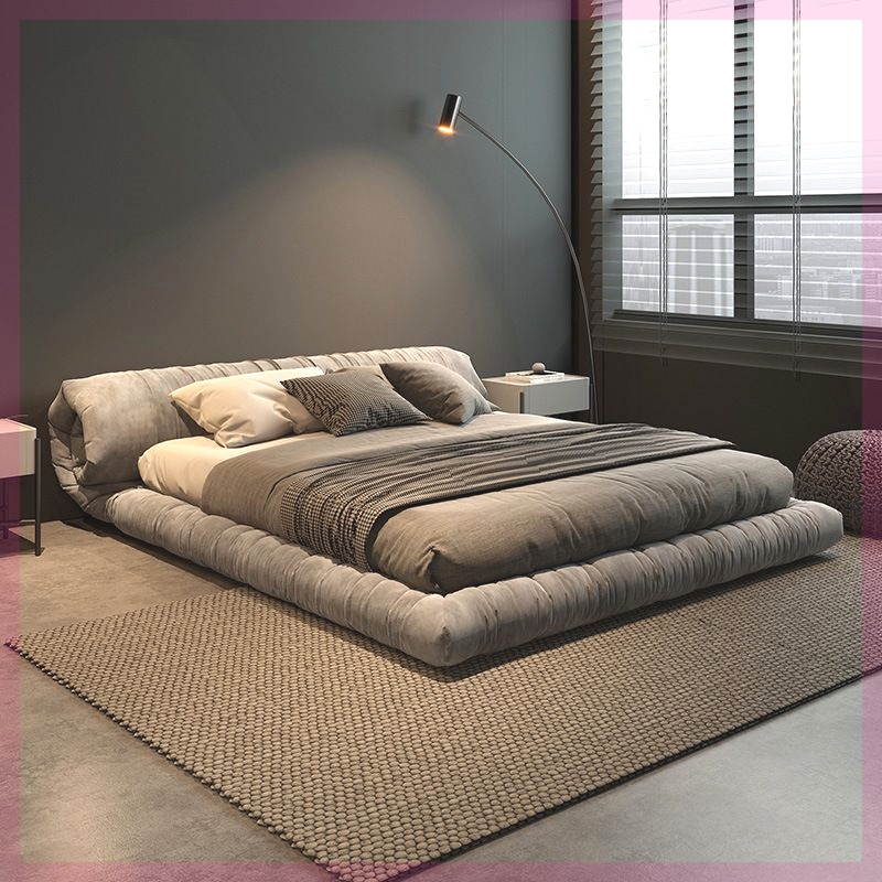 Fabric Bed in Nordic Wabi-Sabi Style for Master Bedroom, Designer Modern Minimalist Double Italian-Style Trendy Floral Roll-Up Floor Bed Fabric Bed in Nordic Wabi-Sabi Style for Master Bedroom, Designer Modern Minimalist Double Italian-Style Trendy Floral Roll-Up Floor Bed