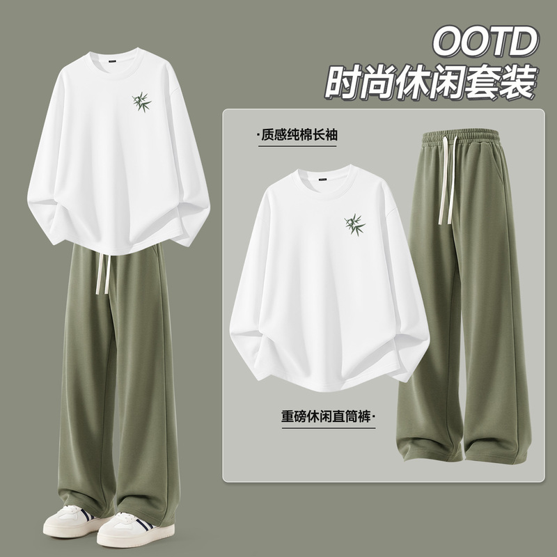 Jeanswest Youth Trendy Outfit Autumn Pure Cotton Long Sleeve T-Shirt Set Loose Straight Casual Pants Two-Piece Set F Jeanswest Youth Trendy Outfit Autumn Pure Cotton Long Sleeve T-Shirt Set Loose Straight Casual Pants Two-Piece Set F