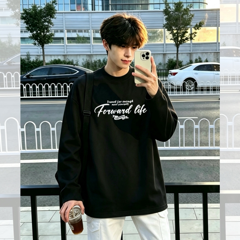 American-Style Heavyweight Pure Cotton Long-Sleeve T-Shirt for Men, Base Layer Shirt for Spring and Autumn, Loose Trendy Brand, Relaxed Fit, Student Regular Shoulder Clothing American-Style Heavyweight Pure Cotton Long-Sleeve T-Shirt for Men, Base Layer Shirt for Spring and Autumn, Loose Trendy Brand, Relaxed Fit, Student Regular Shoulder Clothing