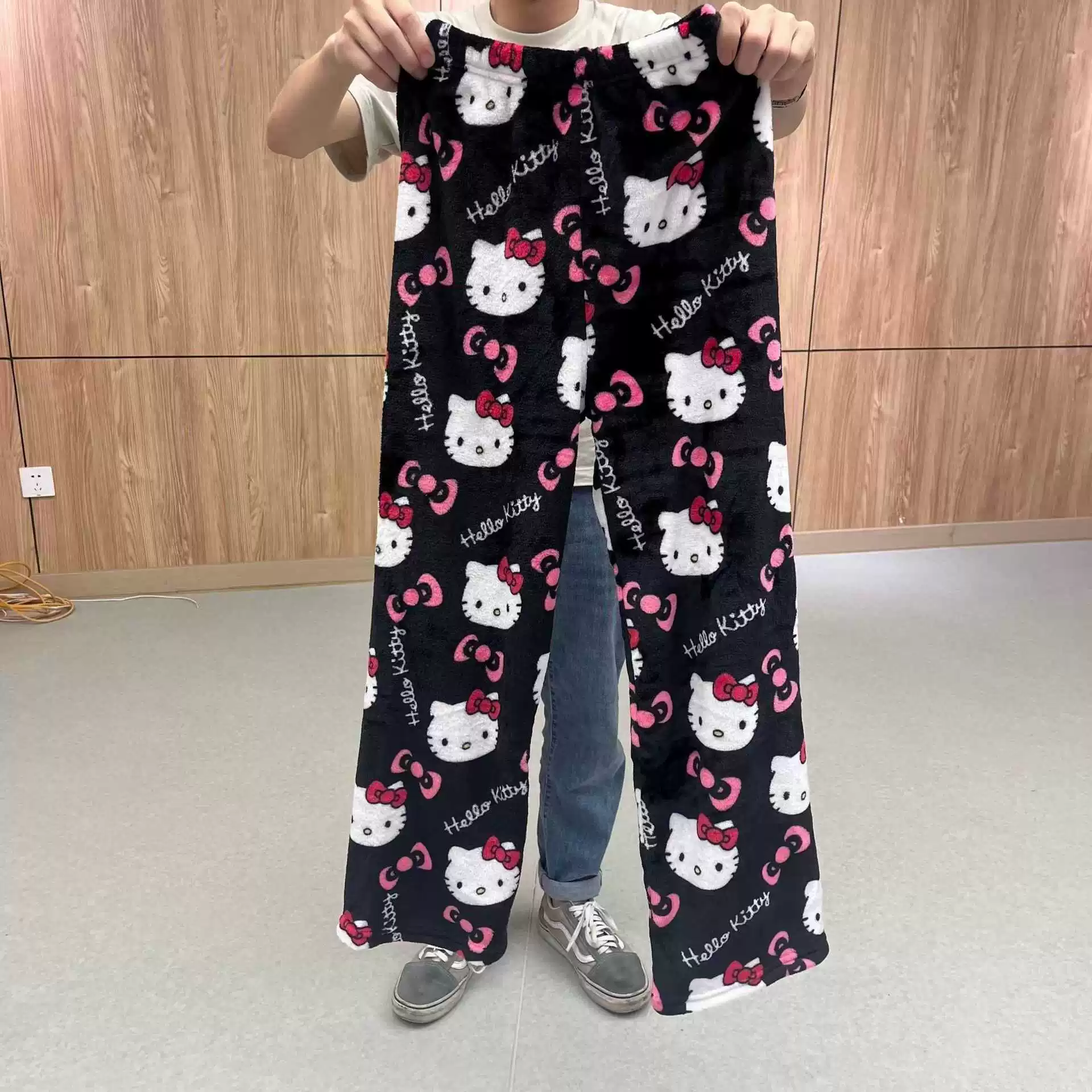 Hello Kitty, милая коралловая бархатная мультяшная теплая одежда брюки
