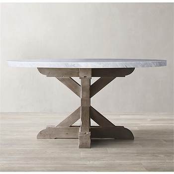 American retro solid wood restaurant round dining table modern simple antique marble villa model house whole house furniture