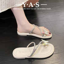 Evening style rhinestone set-toe French slippers fairy style sandals 2024 spring and summer new outer wear silver sandals womens shoes
