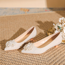 2024 Autumn New Style Pointed Toe High Heels Womens Stiletto Low Heels Main Wedding Dress Bridal Shoes Wedding Shoes Womens Crystal Shoes