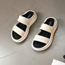 Fashionable thick-soled flip-flops for women 2024 summer new style color-blocked beach casual sandals comfortable bread half-slip sandals