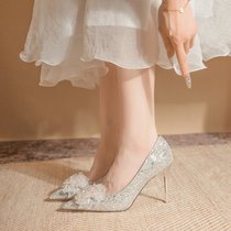 Pointed toe high heels womens stiletto heels 2024 new wedding shoes high-end Xiuhe wedding dress annual meeting shoes