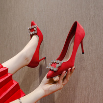 31-43 large and small rhinestone high heels womens stiletto satin banquet wedding bridal shoes pointed toe shallow mouth single shoes for women
