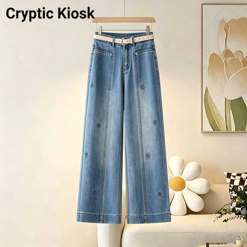 Cryptic Kiosk Fashionable Embroidered Wide-Leg Jeans for Women 2026 Autumn New High-Waisted Slimming Straight Pants Cryptic Kiosk Fashionable Embroidered Wide-Leg Jeans for Women 2026 Autumn New High-Waisted Slimming Straight Pants