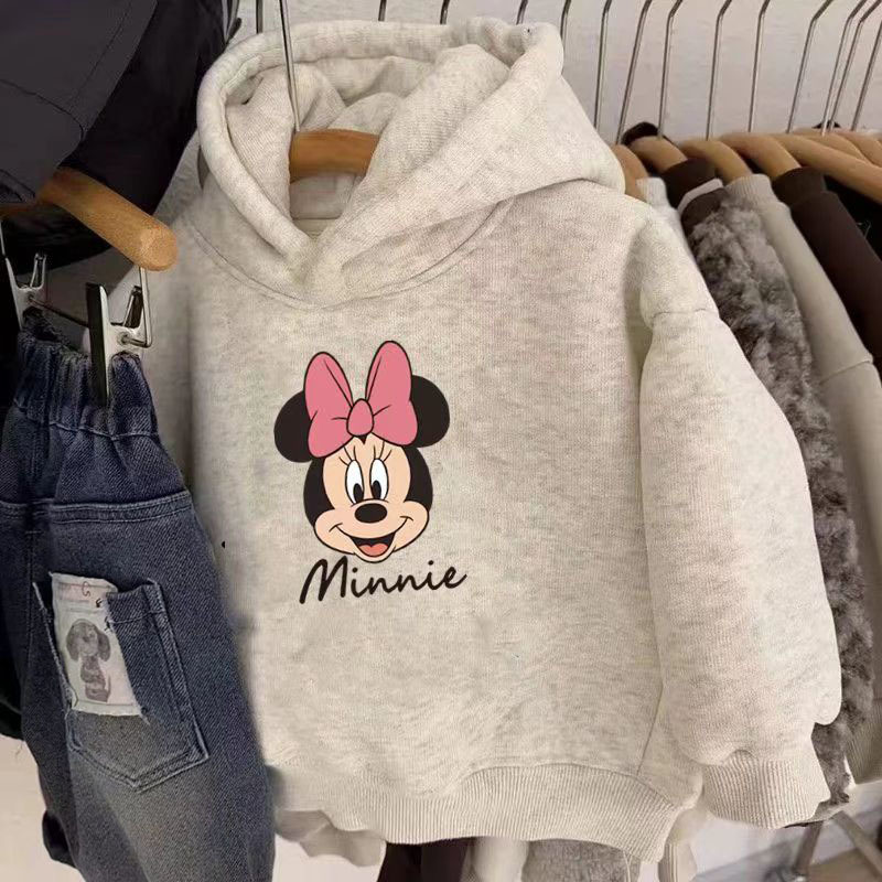 Girls' Hooded Sweatshirt, Spring, Autumn and Winter New Style, Cartoon Print Pullover, Baby's Stylish Long-Sleeved Casual Top