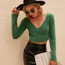 Temperament collar manufacturer tops sexy womens slim sweater pullover V autumn and winter sweater mohair cross short style