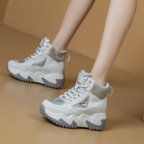 2024 new autumn style inner heightening genuine leather high-top casual shoes fashionable and versatile thick-soled white shoes dad shoes womens shoes