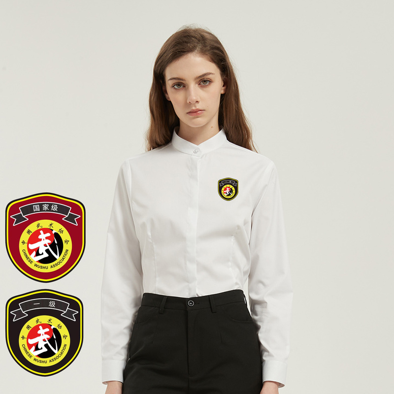 New Style First-Class Referee Uniform, White Top, Sanda Referee Uniform, White Stand-Up Collar, National-Level Martial Arts Shirt, Women's Long-Sleeve