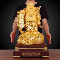 Lucky Maitreya Buddha Ornaments God of Wealth Dragon Turtle Buddha Xianglong Buddha Golden Big Belly Laughing Buddha Buddha Statue Living Room Company Store