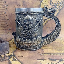 Cross-border European and American Viking wine glasses faucets pirate ship stainless steel cups retro-style beer mugs Odin ax ornaments