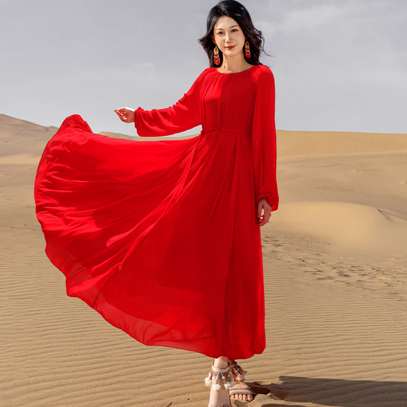 New Style Long Dress for Summer Vacation in Xinjiang, Plus Size Beach Dress for Chubby Women, Desert Dress, Flowing and Elegant New Style Long Dress for Summer Vacation in Xinjiang, Plus Size Beach Dress for Chubby Women, Desert Dress, Flowing and Elegant