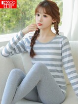 Red bean Lycra cotton girls autumn clothes and long pants womens suit pure cotton underwear high school student cotton sweater thin section pure cotton