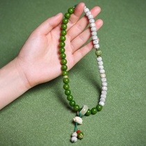 Natural green white jade Bodhi root Star moon Bodhi Lotus Tower running ring Handheld car hanging ornaments Hand strings of Buddha beads Men and women