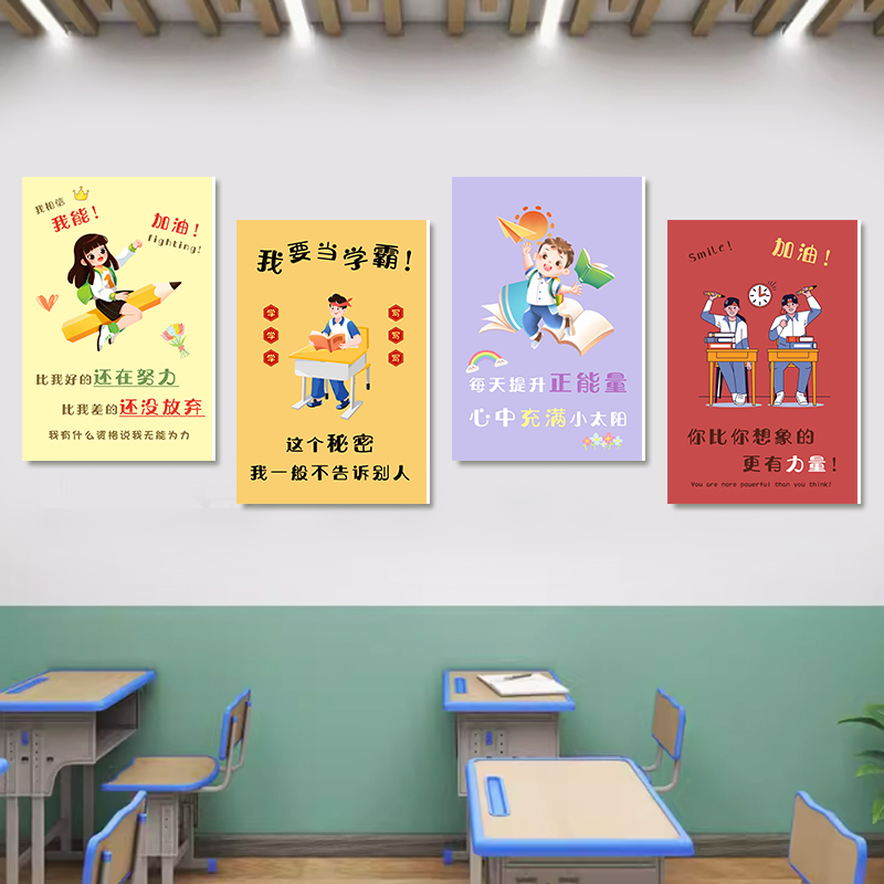 Self-Study Room Wall Decoration Hanging Paintings Classroom Book Corner Inspirational Cultural Wall Slogans Posters Daycare Background Murals