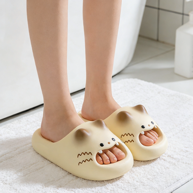 Non-Slip Slippers Cute Kitten Couple Slippers Women's Summer soft sole Comfortable Thick-Soled Non-Slip Home Bathroom Slippers