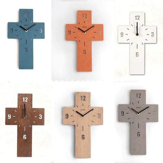 Wall hanging cherish time simple silent living room bedroom cross hollow clock solid wood wall clock 33CM