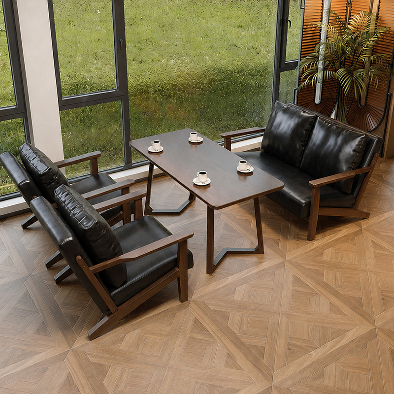 Cafe Table and Chair Set, Milk Tea Shop, Bar, Hotel, Homestay, Leisure Meeting Area, Solid Wood Single Sofa Booth Cafe Table and Chair Set, Milk Tea Shop, Bar, Hotel, Homestay, Leisure Meeting Area, Solid Wood Single Sofa Booth