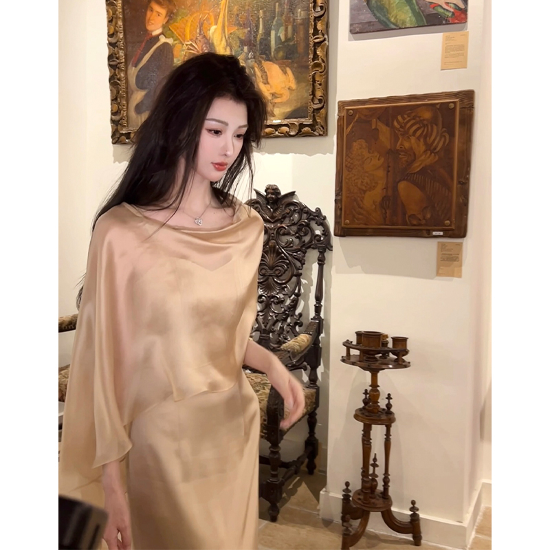 Cuicui Cui Cui【Glimpse of Light】High-End and Elegant Blouse with Fishtail Strap Dress Women's Two-Piece Set