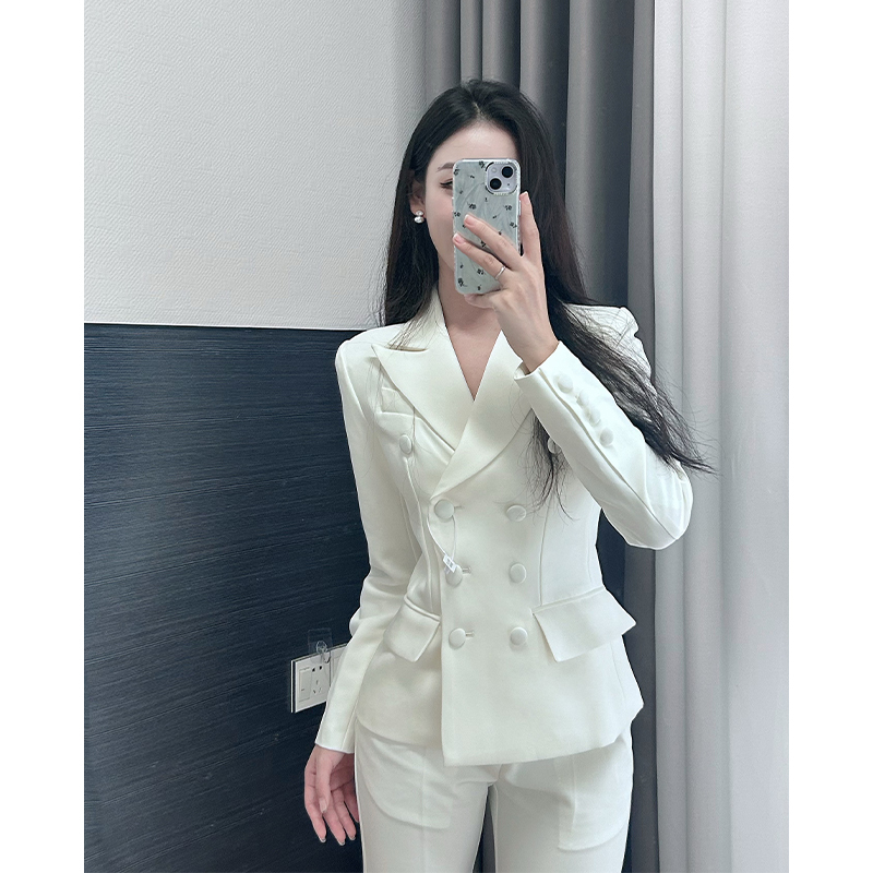 Korean Style Elegant High-End Commuter White Waist-Cinching Double-Breasted Blazer Suit with High-Waisted Straight-Leg Pants Two-Piece Set for Autumn Korean Style Elegant High-End Commuter White Waist-Cinching Double-Breasted Blazer Suit with High-Waisted Straight-Leg Pants Two-Piece Set for Autumn