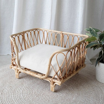 Square handmade rattan pet bed dog sofa chair cat princess round small bed nest detachable pet nest