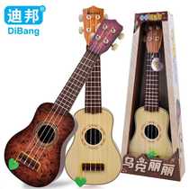 Childrens toy simulation ukulele girl practicing musical instrument music hand playing ukulele strings