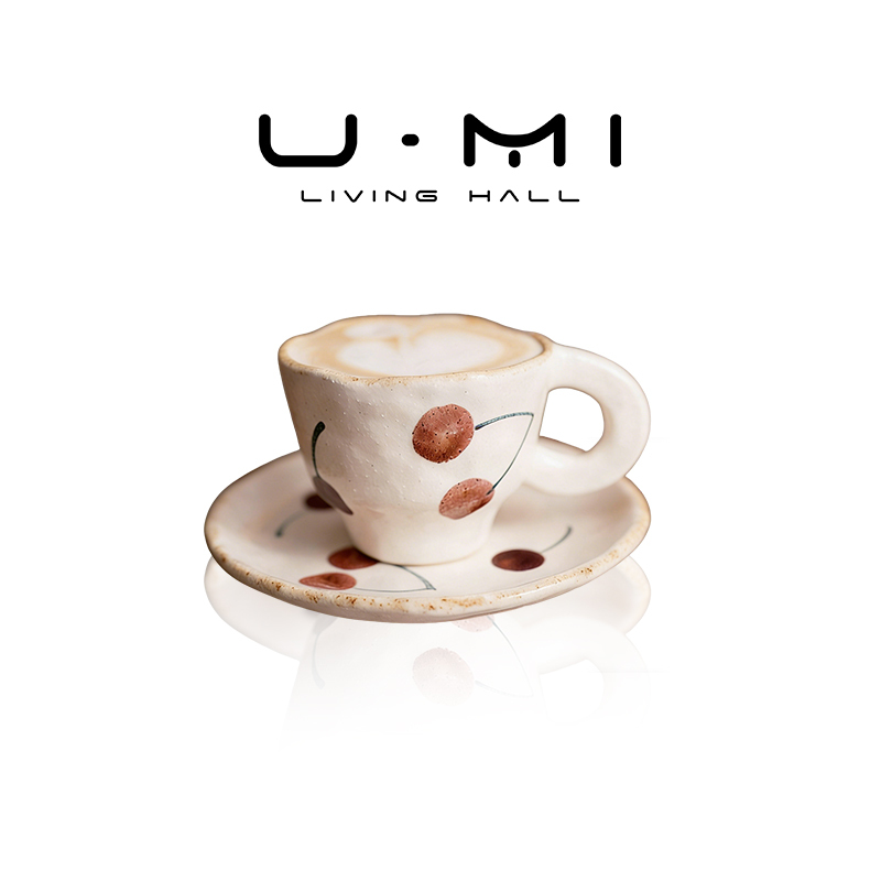 U Mi Living · Cherry |   Coffee Cup and Saucer Cherry Set for Drinking Coffee and Afternoon Tea, High-End and Exquisite