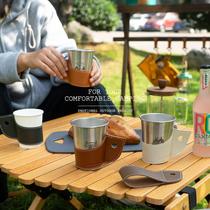 Outdoor paper cup stainless steel cup PU cup set camping picnic barbecue heat insulation anti-scald handle coffee cup protective leather case