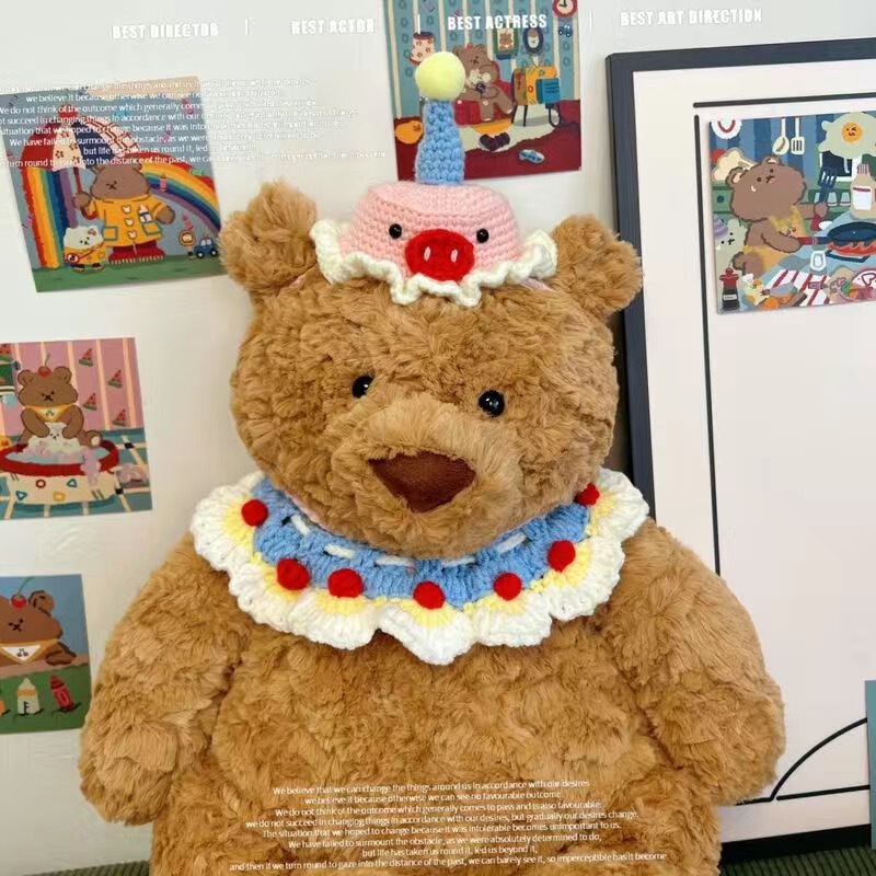 Barcelona Bear Clothing Scarf Decoration Lina Bear Teddy Panda Cat Dog Saliva Towel Knitted Bib Decoration