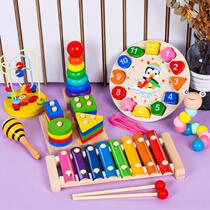 Factory direct supply for infants and young children wooden music instrument small bead set column building blocks 1-2 weeks 3 years old baby early education puzzle