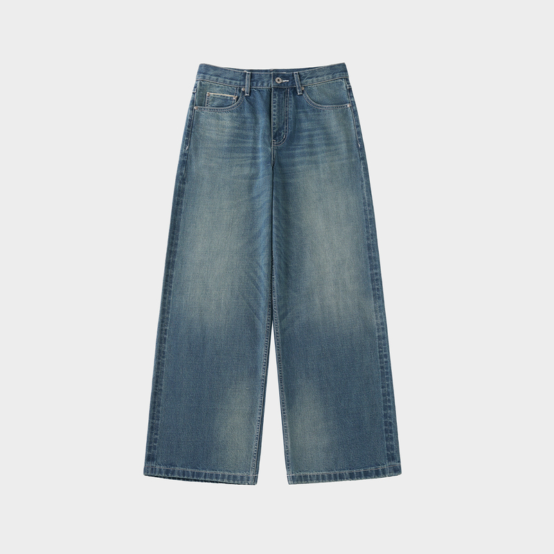 Amicus Animae Custom Woven and Dyed Distressed Washed 15 Emerald Blue Selvedge Jeans
