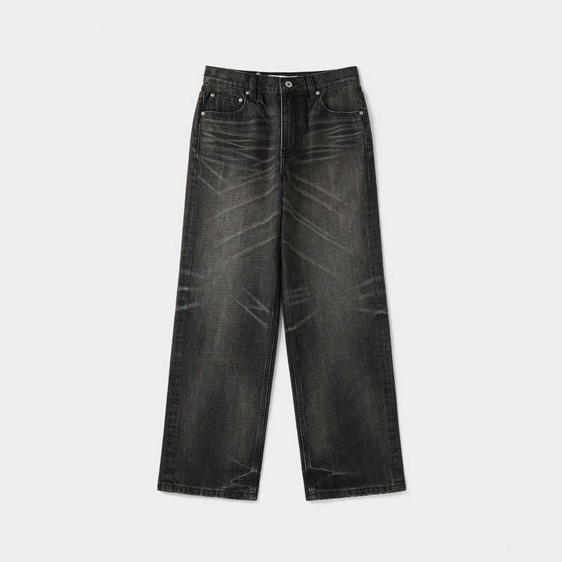 [All Are Family] Amicus Animae Custom-Woven and Custom-Dyed Vintage Washed 67 Pine Smoke Black-Gray Jeans