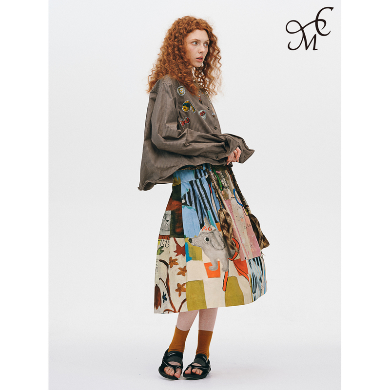 Merrycraft "Cat and Dog Circus" All-Over Print A-Line Mid-Length Silhouette Skirt Retro Graffiti Skirt Spring and Summer Merrycraft "Cat and Dog Circus" All-Over Print A-Line Mid-Length Silhouette Skirt Retro Graffiti Skirt Spring and Summer