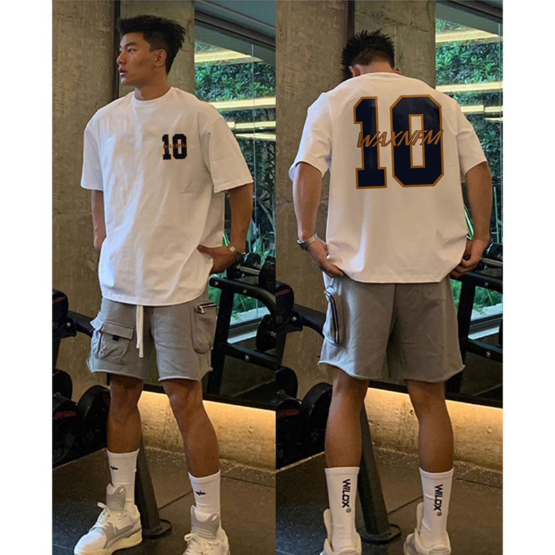 American-Style Trendy Brand Creative Number 10 Short-Sleeve T-Shirt for Men, Summer Street Style, Loose Fit, Small Neckline, Half-Sleeve Hip-Hop Heavyweight Top