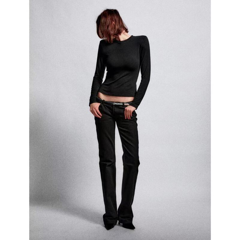 Statementcode “Crush” Low-Rise Black Slim-Fit Jeans (Comes with a Mirrored Narrow Belt)